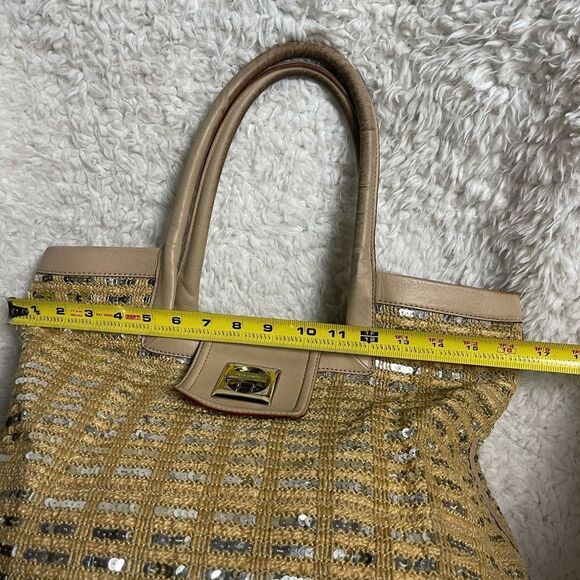 Kate Spade Jute and sequins Tan & Gold shoulder bag leather beige straps & trim - Picture 11 of 16